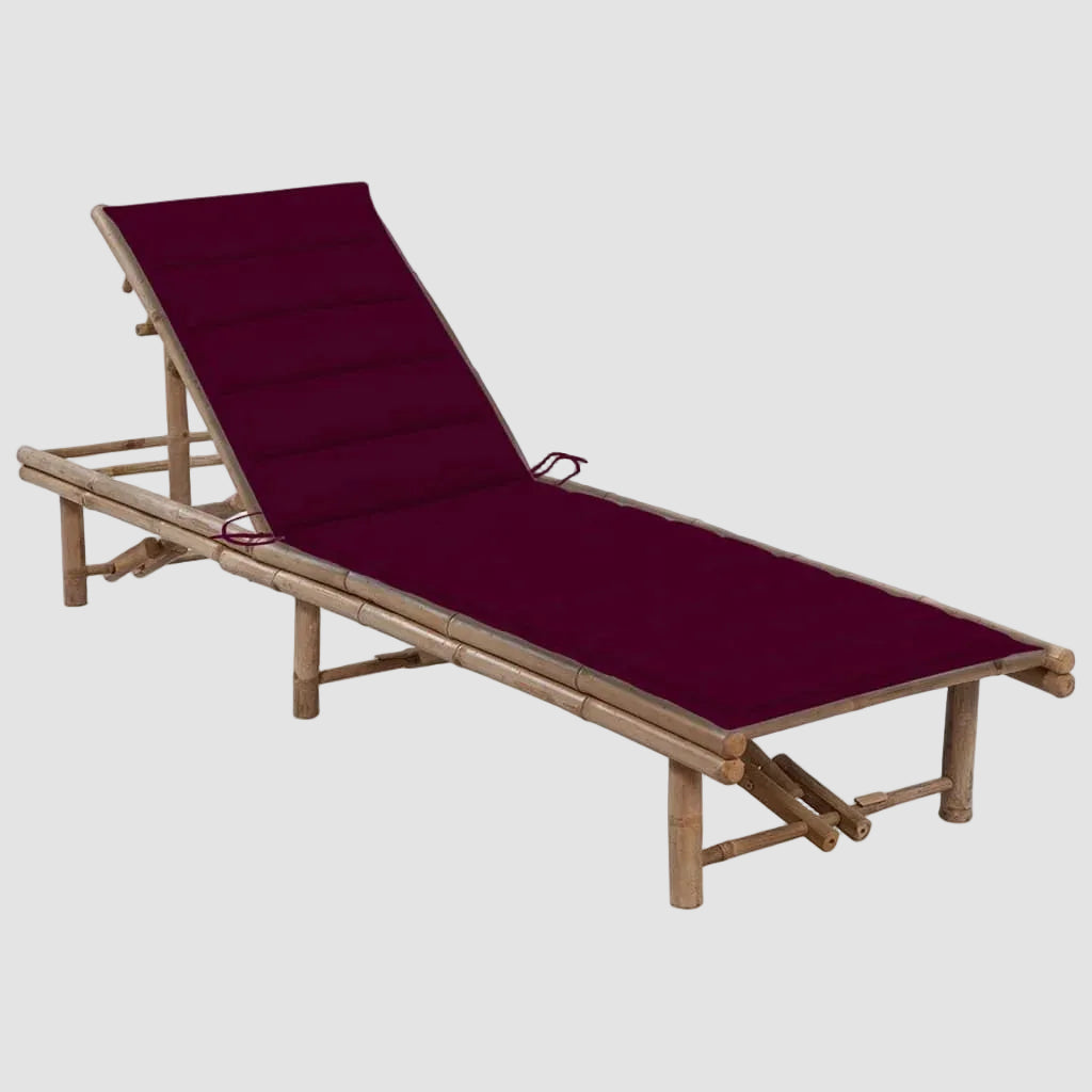 Chaise Longue Bambou Avec Coussin Bordeaux