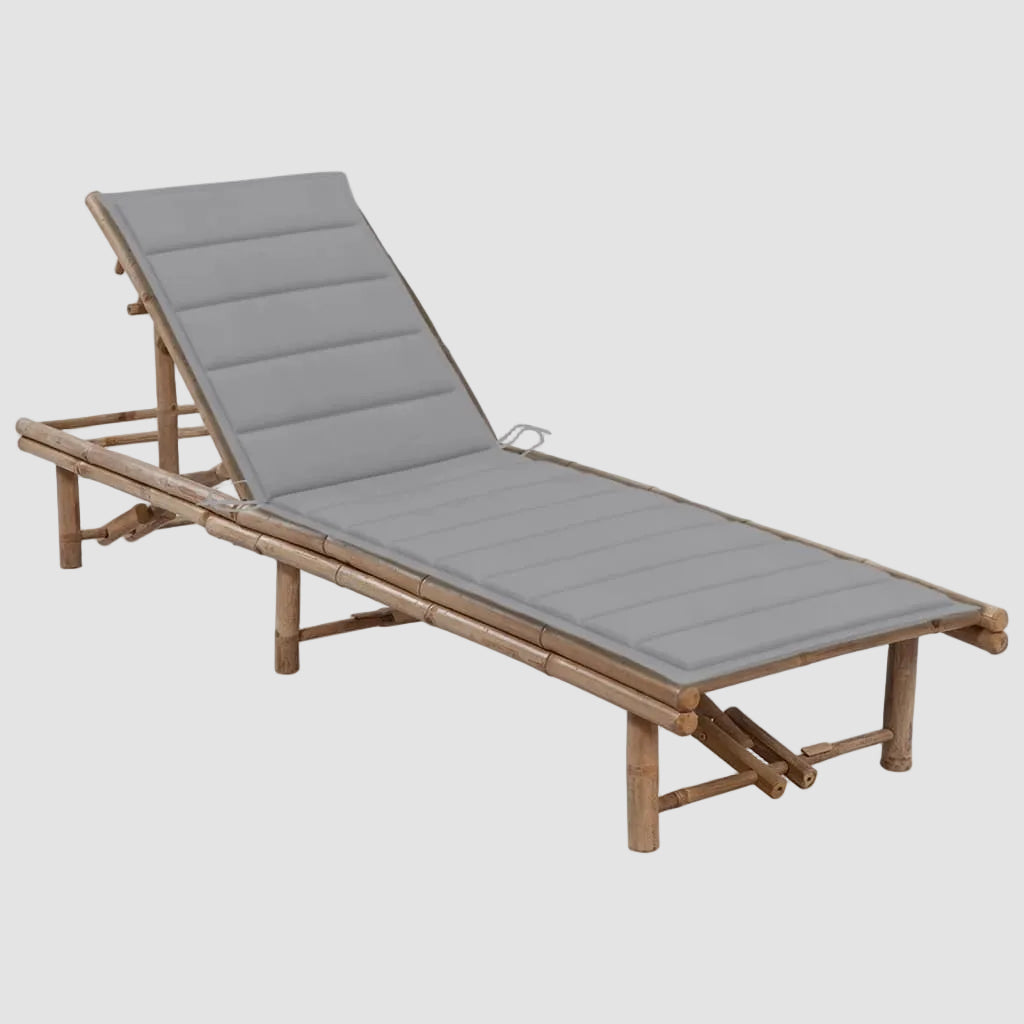 Chaise Longue Bambou Avec Coussin Gris