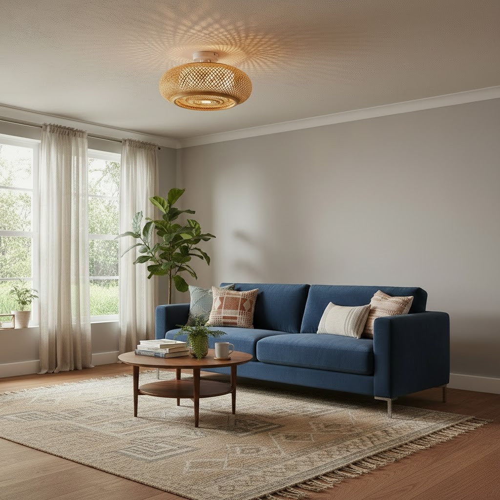 Plafonnier Bambou Rotin Salon