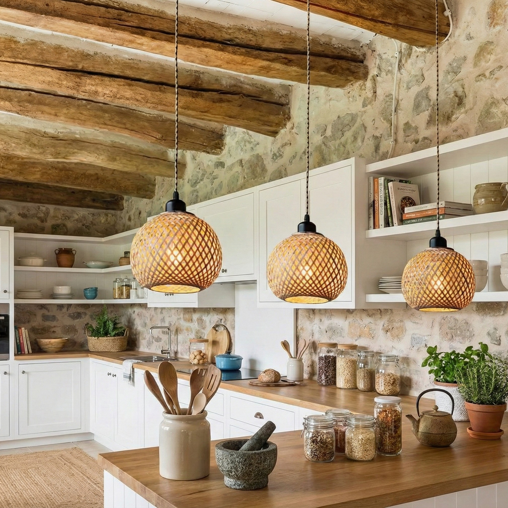 Suspension Bambou Lampe Cuisine