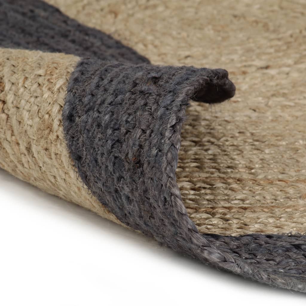 Tapis Rond Jute Tressé Noir Plie