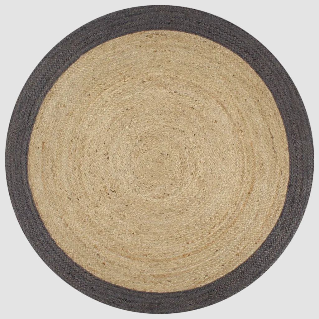Tapis Rond Jute Tressé Noir Uni